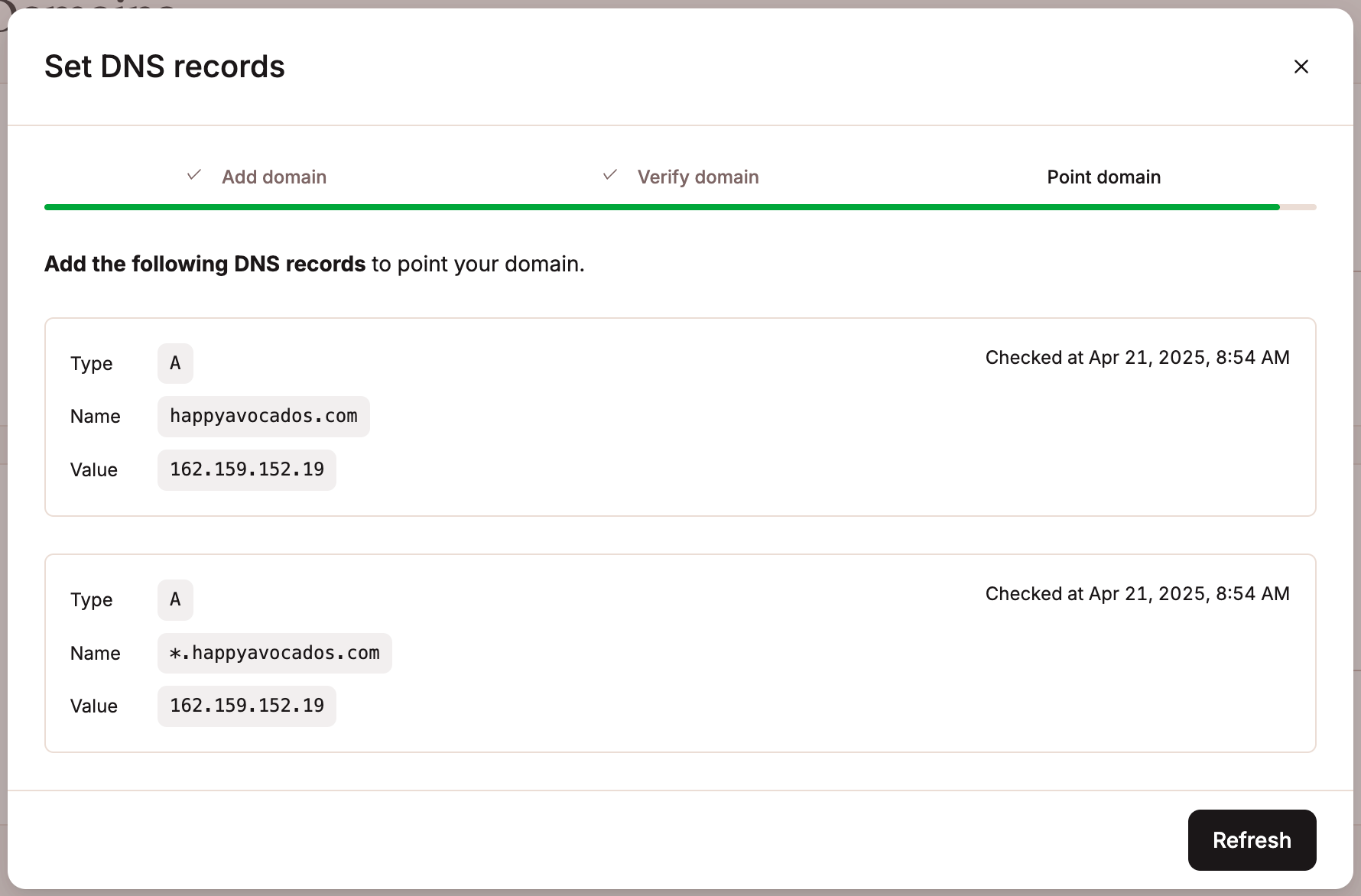 Point your application domain.