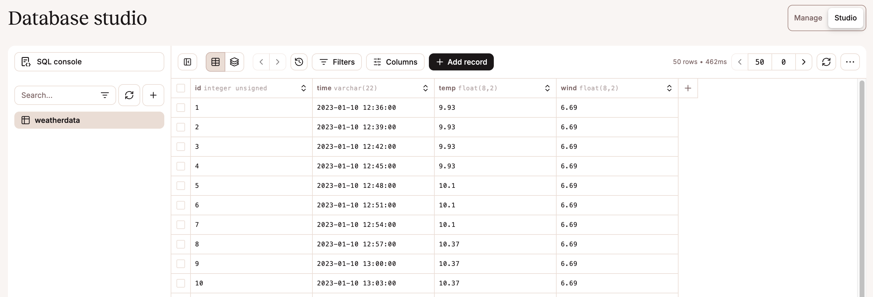 Database studio in Sevalla.